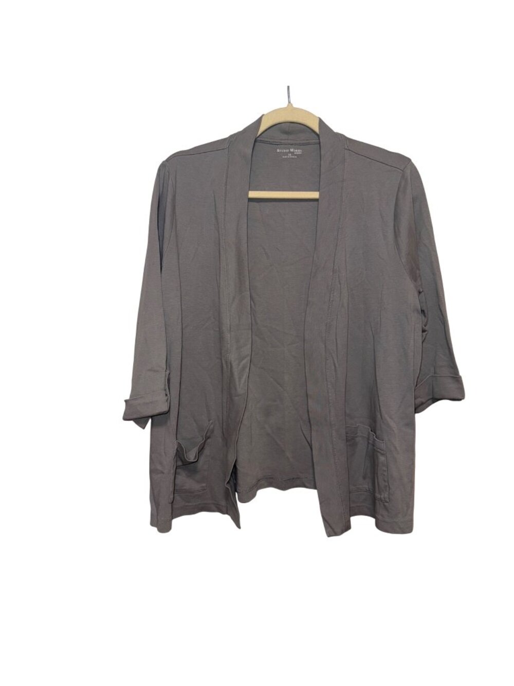 Studio Works 1X Womens Gray Open Front Cardigan With Pockets